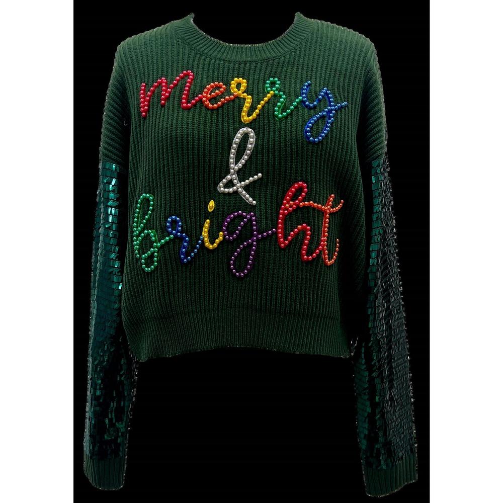 QUEEN OF SPARKLES merry & bright sequin sweater in green